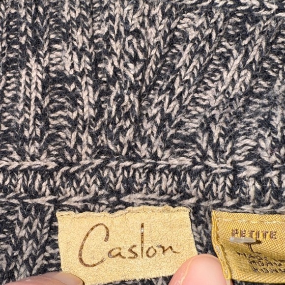 Nordstrom Caslon Cozy Knit Hooded Long Cardigan Marled Black Brown Button Hood - Picture 8 of 8